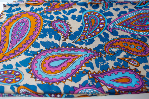 Purple Orange Blue Oversized Paisley Challis Fabric 33 inches in Length